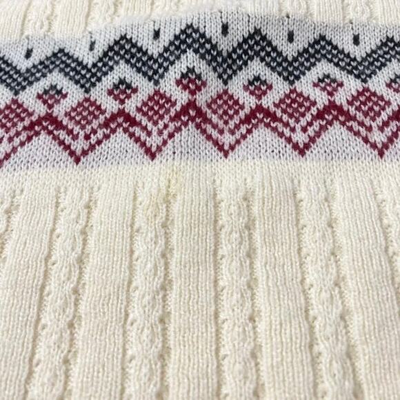 Vintage Maroon Cream Fair Isle Acrylic Knit Pullover Sweater Sz Small - Picture 8 of 14
